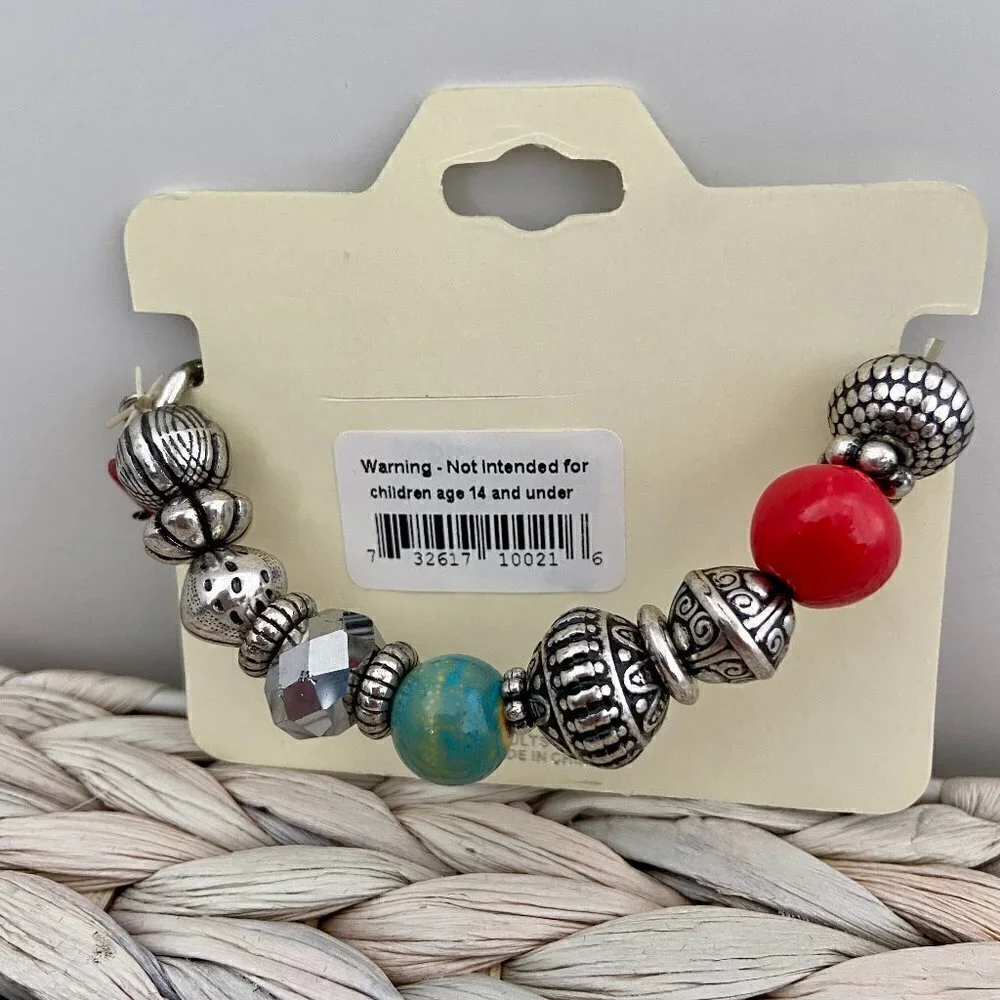 DaVinci Silver Tone Multi Heart Chunky Charm Bracelet